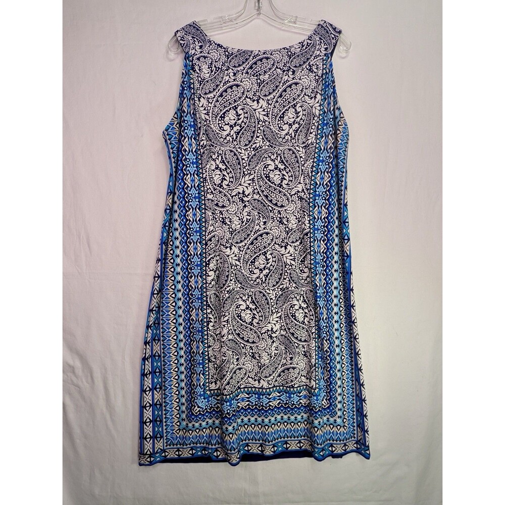 Db Dressbarn Womens Sleeveless Midi Dress Blue White Paisley Geometric Size 16 - Picture 8 of 8